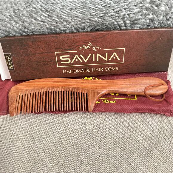 NEW Savina Brown Wooden Handmade Hair Comb 8.5 IN - Picture 2 of 10